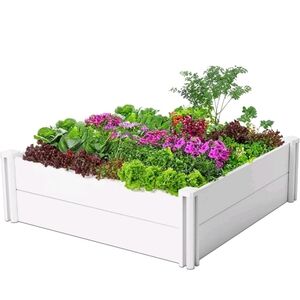 PASAMIC Durable Vinyl Raised Garden Bed, 4X4X1Ft Raised Bed for Gardening, Plant